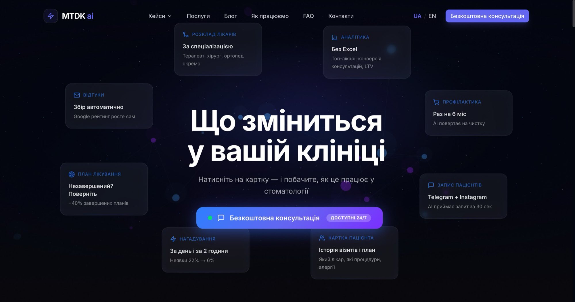 mtdk-ai.com — page for dental clinics